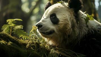 fechar-se foto do uma panda olhando qualquer direção em selva. generativo ai