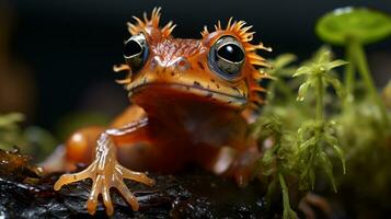 fechar-se foto do uma xenopus rã olhando qualquer direção. generativo ai