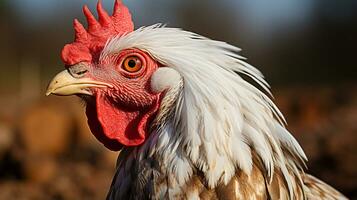 fechar-se foto do uma aves de capoeira olhando qualquer direção. generativo ai