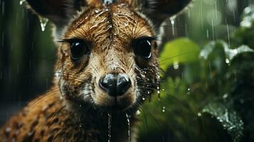 fechar-se foto do uma canguru olhando qualquer direção em selva. generativo ai