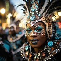 samba dançarinos dentro extravagante roupas às carnaval foto