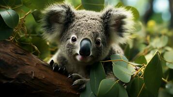 fechar-se foto do uma coala olhando qualquer direção em selva. generativo ai