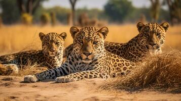 foto do uma rebanho do jaguar em repouso dentro a aberto área em a savana. generativo ai