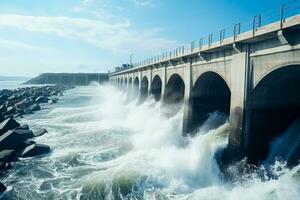 maré barragem capturando mares energia fundo com esvaziar espaço para texto foto