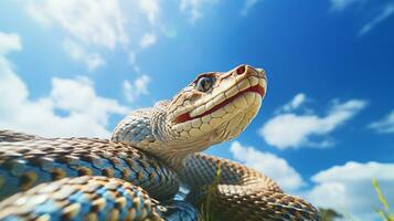 foto do uma serpente debaixo azul céu. generativo ai
