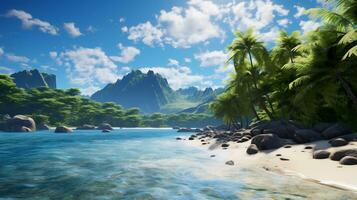 imagens do tropical paraísos com Palma franjado de praia foto