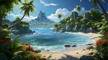 imagens do tropical paraísos com Palma franjado de praia foto