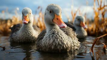 fechar-se foto do uma Pato olhando qualquer direção. generativo ai