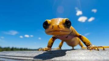 foto do uma salamandra debaixo azul céu. generativo ai