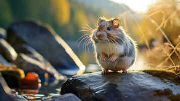 fechar-se foto do uma hamster olhando dentro seus habitat. generativo ai