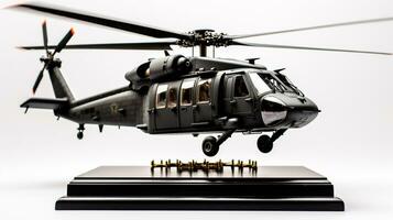 exibindo uma 3d miniatura Sikorsky uh60 Preto Falcão. generativo ai foto