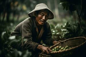 indonésio homem trabalhos Como agricultor foto