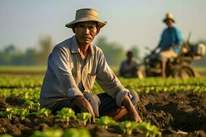 indonésio homem trabalhos Como agricultor foto