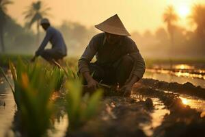 indonésio homem trabalhos Como agricultor foto