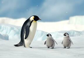 Papai ou mãe e bebê pinguins. pai amor, vinculo e parentalidade conceito. foto