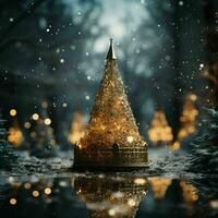 dourado Natal árvore com espumante luzes. generativo ai foto