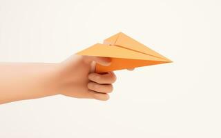 papel avião dentro uma mão, 3d Renderização. foto