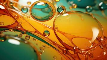 fluido bolha padrões - lustroso óleos, laranja verde generativo ai foto