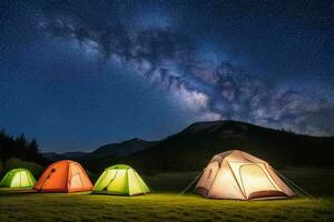 acampamento barraca debaixo a leitoso caminho. ai generativo pró foto