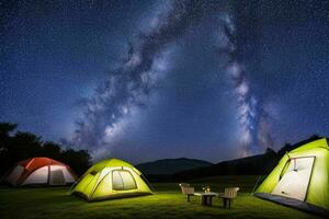 acampamento barraca debaixo a leitoso caminho. ai generativo pró foto