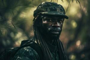 soldado mascarar floresta. gerar ai foto