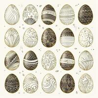 dourado Páscoa ovo coleção com enfeite linha ícones foto