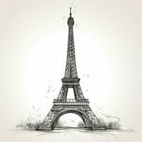 minimalista uma linha desenhando do eiffel torre dentro Preto tinta em branco fundo foto