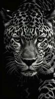 Preto e branco jaguar em Sombrio fundo dentro cheio foco generativo ai foto