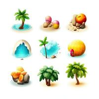 conjunto do 9 adorável tropical ilha ícones para 3d jogos ativos foto