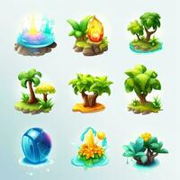 conjunto do 9 adorável tropical ilha ícones para 3d jogos ativos foto