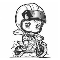 adorável motorcross desenho animado coloração página para crianças perfeito para scrapbooking generativo ai foto