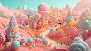 caprichoso terra de doces ilustração dentro pastel cores foto