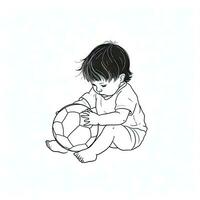 minimalista contínuo linha desenhando do bebê menina jogando com bola foto