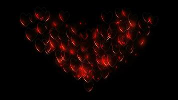 romântico dia dos namorados dia coração em Preto fundo com amor luz e fogo animação foto