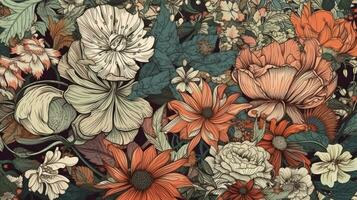 vintage botânico papel de parede com lindo flor grupo motivo foto