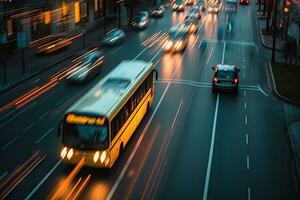 aéreo Visão do cidade rua com alta velocidade luz trilhas do carros foto