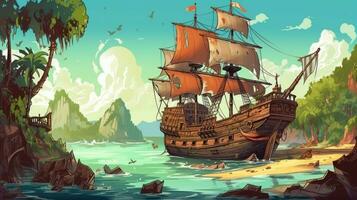 pirata aventura em uma tropical ilha perfeito para crianças livro ilustrações generativo ai foto