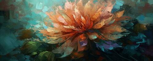 vibrante floral obra de arte em tela de pintura com brilhante fundo foto