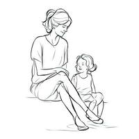 feliz mãe dando sensato adendo para dela criança dentro uma contínuo linha desenhando foto