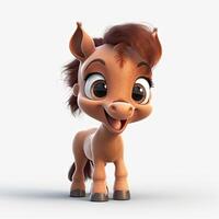 adorável bebê cavalo com uma estilo pixar sorrir e grande olhos foto