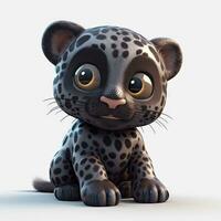 adorável bebê jaguar com uma estilo pixar sorrir e grande olhos foto