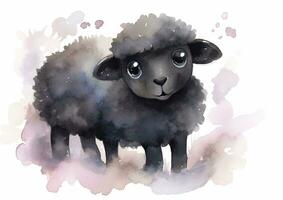 adorável Preto ovelha com Rosa olhos dentro uma ingênuo desenhando estilo foto