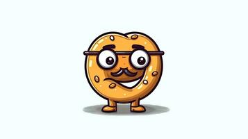 adorável desenho animado pretzel personagem segurando uma placa para lanche publicidade foto
