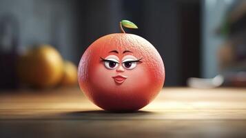 adorável desenho animado Toranja personagem com uma brincalhão expressão foto