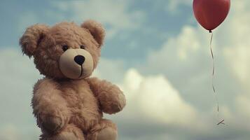 adorável Urso de pelúcia Urso segurando coração balão para dia dos namorados dia foto
