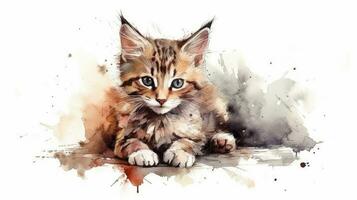 adorável aguarela gatinho ilustração em branco fundo foto