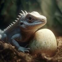 adorável bebê Dragão incubação a partir de ovo 3d rendido lagarto réptil animal foto