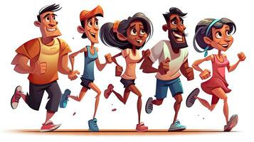 uma grupo do desenho animado personagens corrida dentro uma raça foto