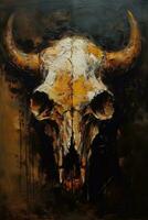 vintage touro crânio com faca dentro minimalista impressionismo óleo pintura técnica foto