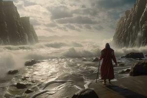 milagroso Moisés despedida a vermelho mar dentro deslumbrante detalhe foto